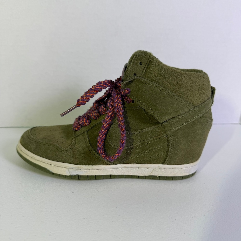 Nike Dunk Sky Hi Olive Green Suede Hidden Wedge Sneakers 528899-200 Womens 7 - Picture 6 of 9
